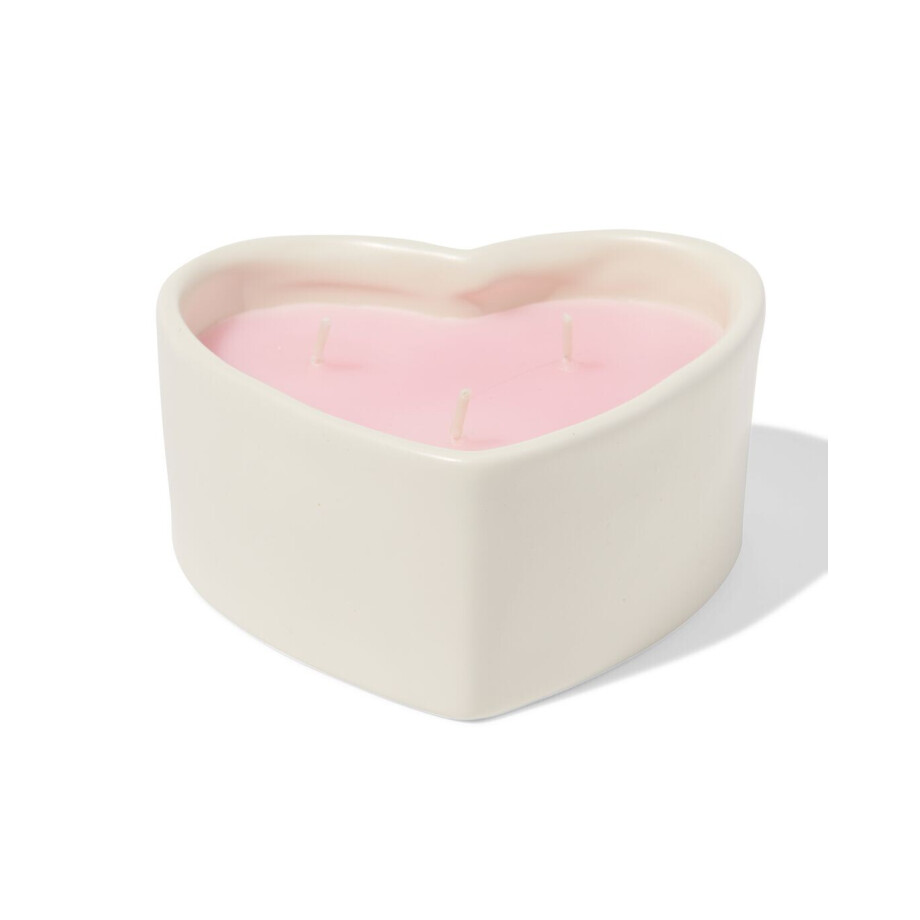 HEMA HEMA Kaars Drie Lonten 13x10cm Keramiek Hartvorm Roze afbeelding 