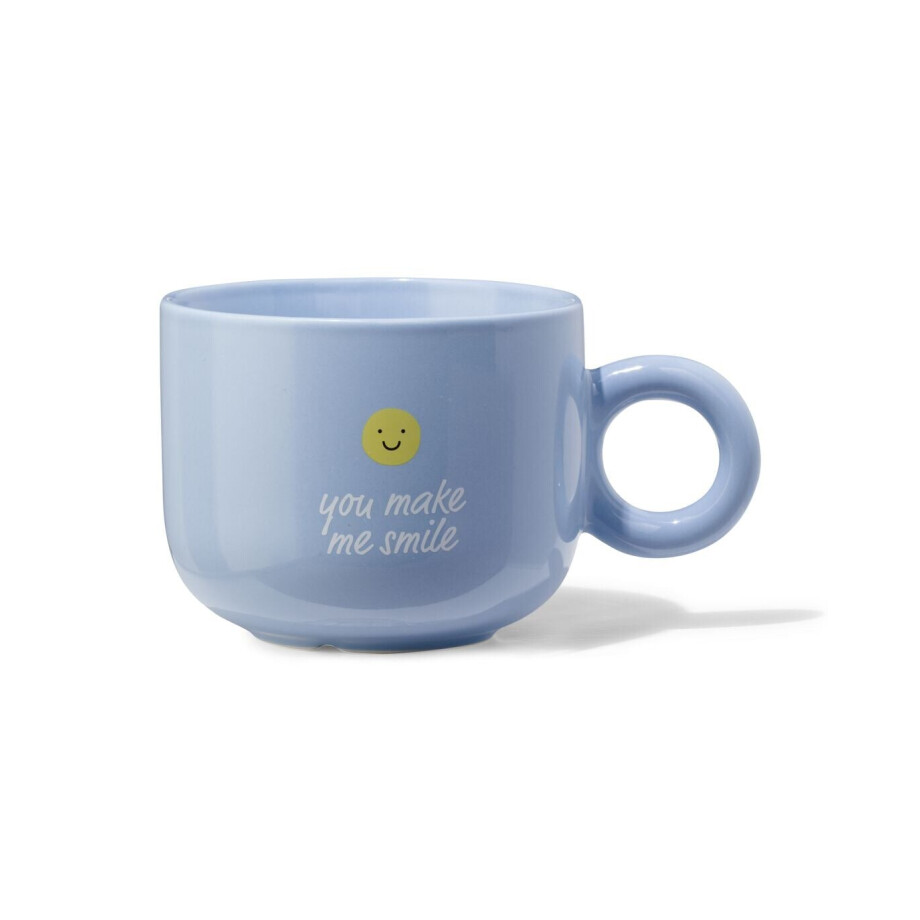 HEMA HEMA Theemok 480ml Aardewerk Lichtblauw Smiley afbeelding 