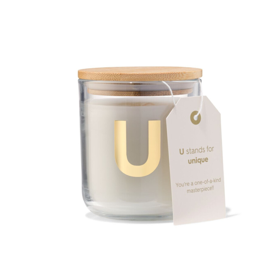 HEMA HEMA Kaars In Glas Ø8x10cm Letter U HEMA HEMA Kaars In Glas Ø8x10cm Letter U afbeelding