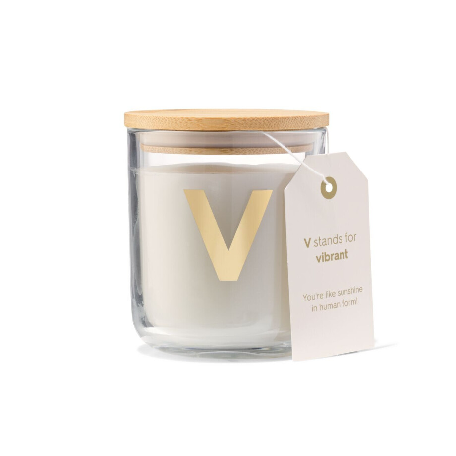 HEMA HEMA Kaars In Glas Ø8x10cm Letter V afbeelding 