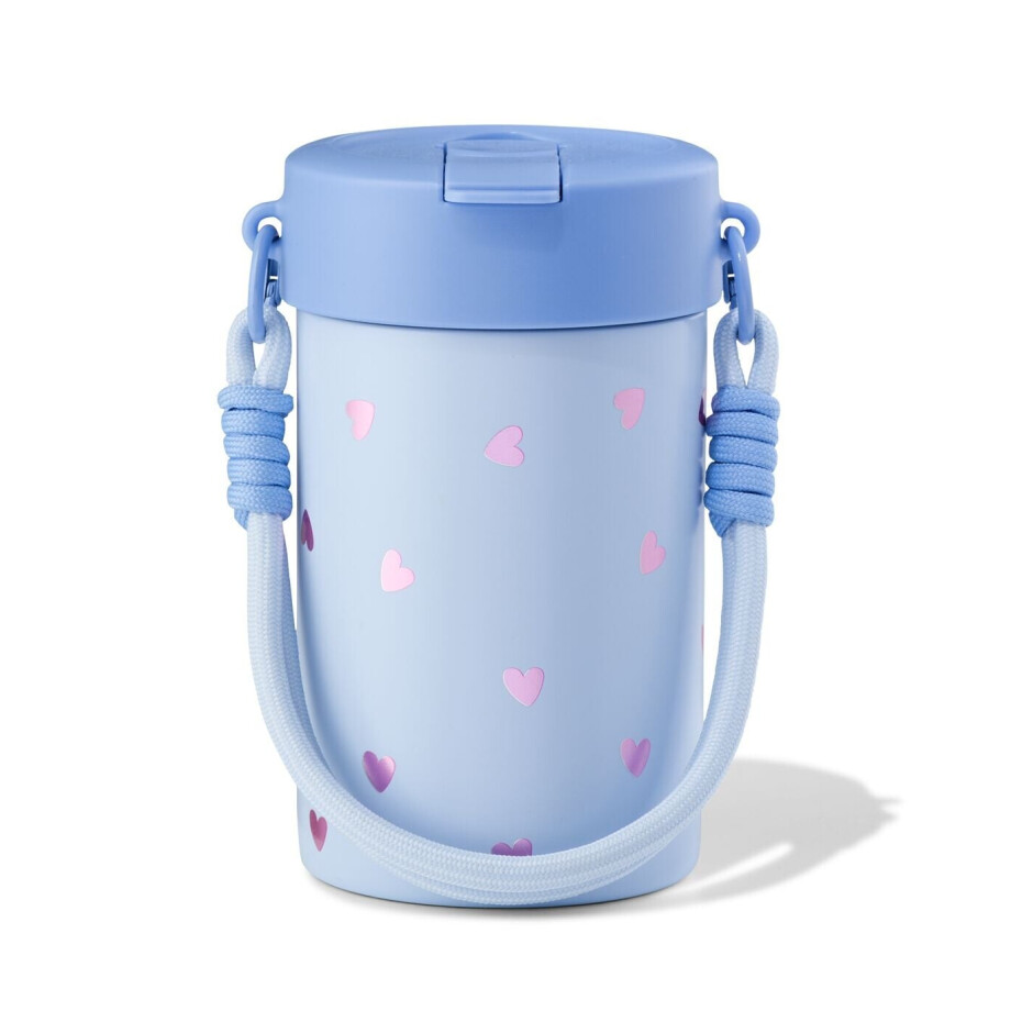 HEMA HEMA Waterfles 400ml Met Bandje Rvs Hartjes afbeelding 