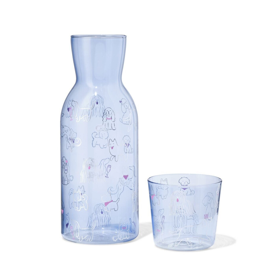 HEMA HEMA Karaf 1000ml Met Drinkglas Honden afbeelding 
