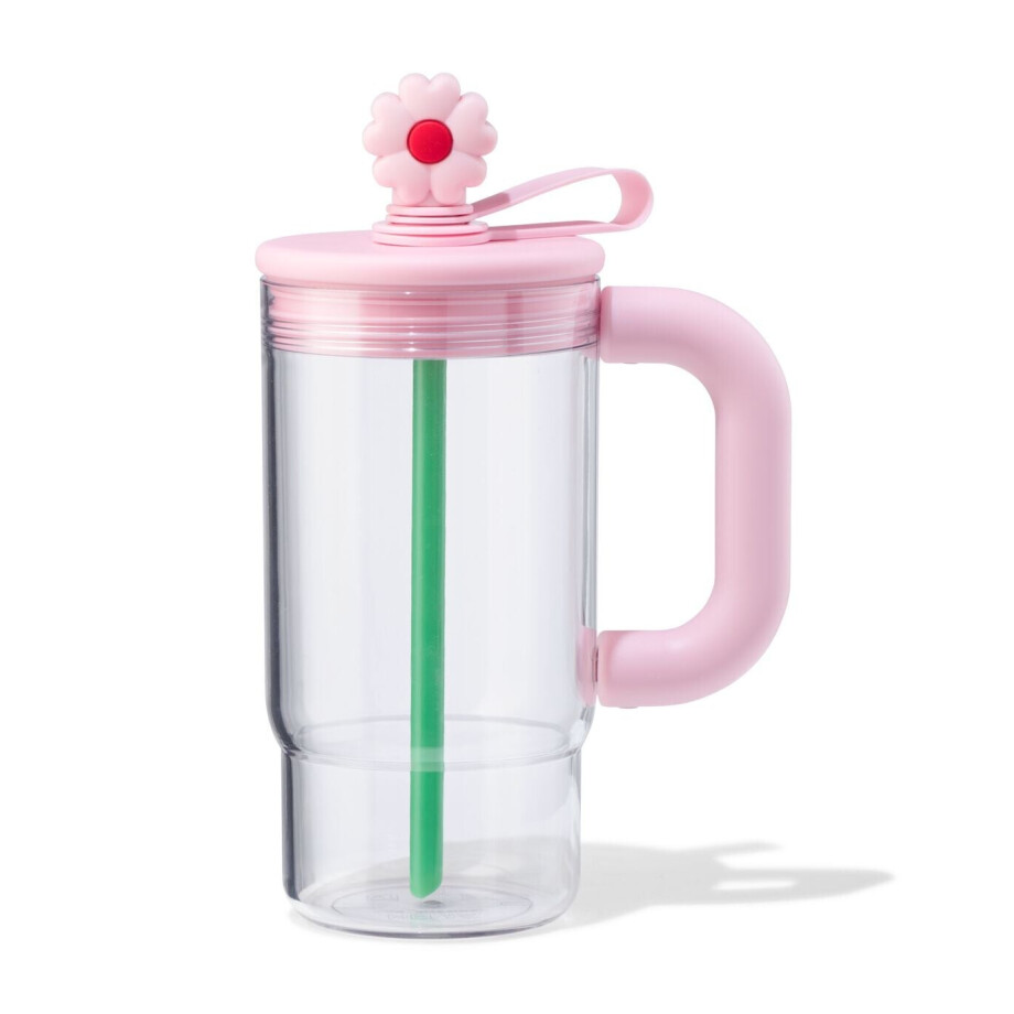 HEMA HEMA Drinkfles 720ml Met Rietje Bloem afbeelding 