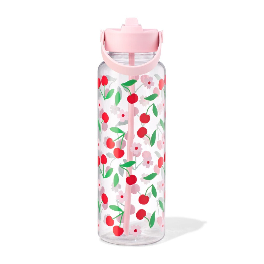 HEMA HEMA Waterfles 1150ml Met Rietje Kersen afbeelding 