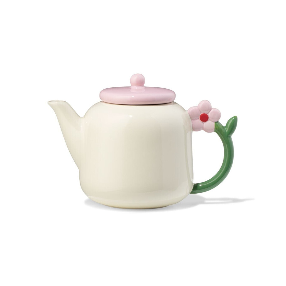 HEMA HEMA Theepot 600ml Keramiek Bloem Oor HEMA HEMA Theepot 600ml Keramiek Bloem Oor afbeelding