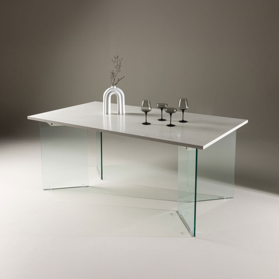 Nohr Eettafel 'Hal' Betonlook en glas, 180 x 90cm afbeelding 1