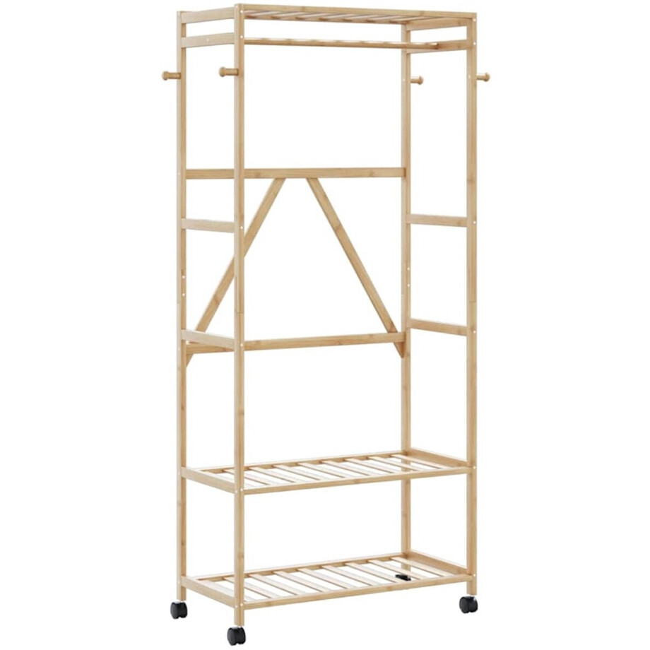 vidaXL - Kledingrek - met - schappen - en - wielen - 90x40x179,5 - cm - bamboe afbeelding 1