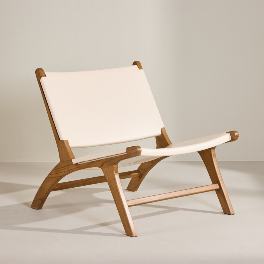 Nohr Fauteuil 'Calogero' Teakhout en Lederlook, kleur Crème Nohr Fauteuil 'Calogero' Teakhout en Lederlook, kleur Crème afbeelding 1