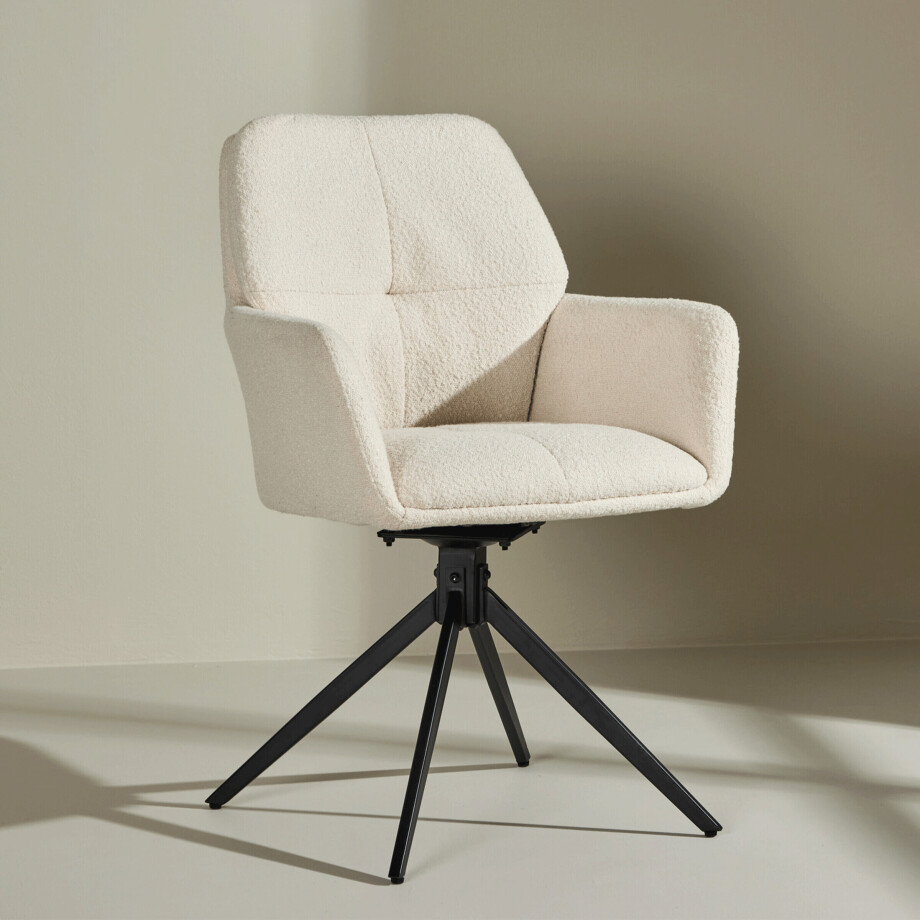 Nohr Draaibare Eetkamerstoel 'Montie' Bouclé, kleur Off White afbeelding 1