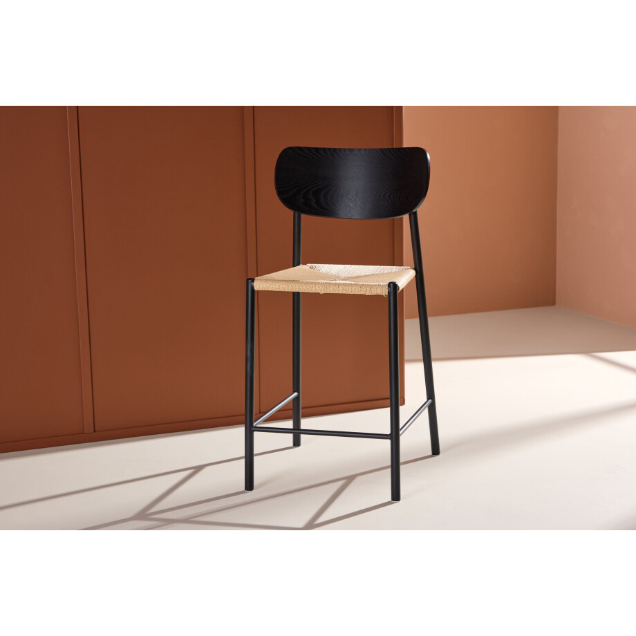 Nohr Barkruk 'Lakeithia' Rattan, kleur Naturel/Zwart (zithoogte 67cm) afbeelding 1