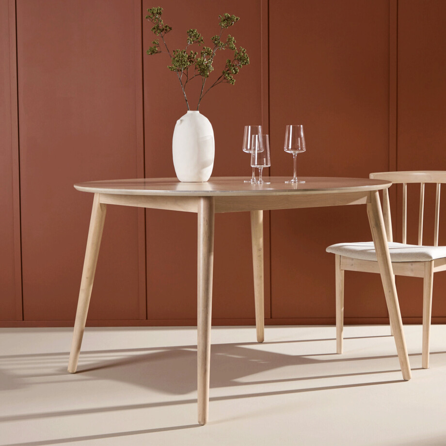 Nohr Ronde Eettafel 'Neomi' Rubberhout, 120cm, kleur Whitewash afbeelding 