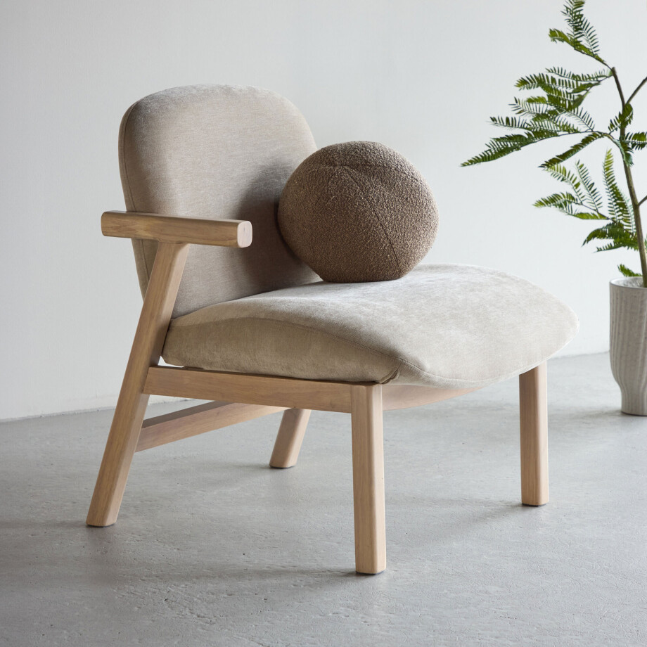 Nohr Fauteuil 'Shanthi' Rubberhout en stof, kleur Beige afbeelding 1