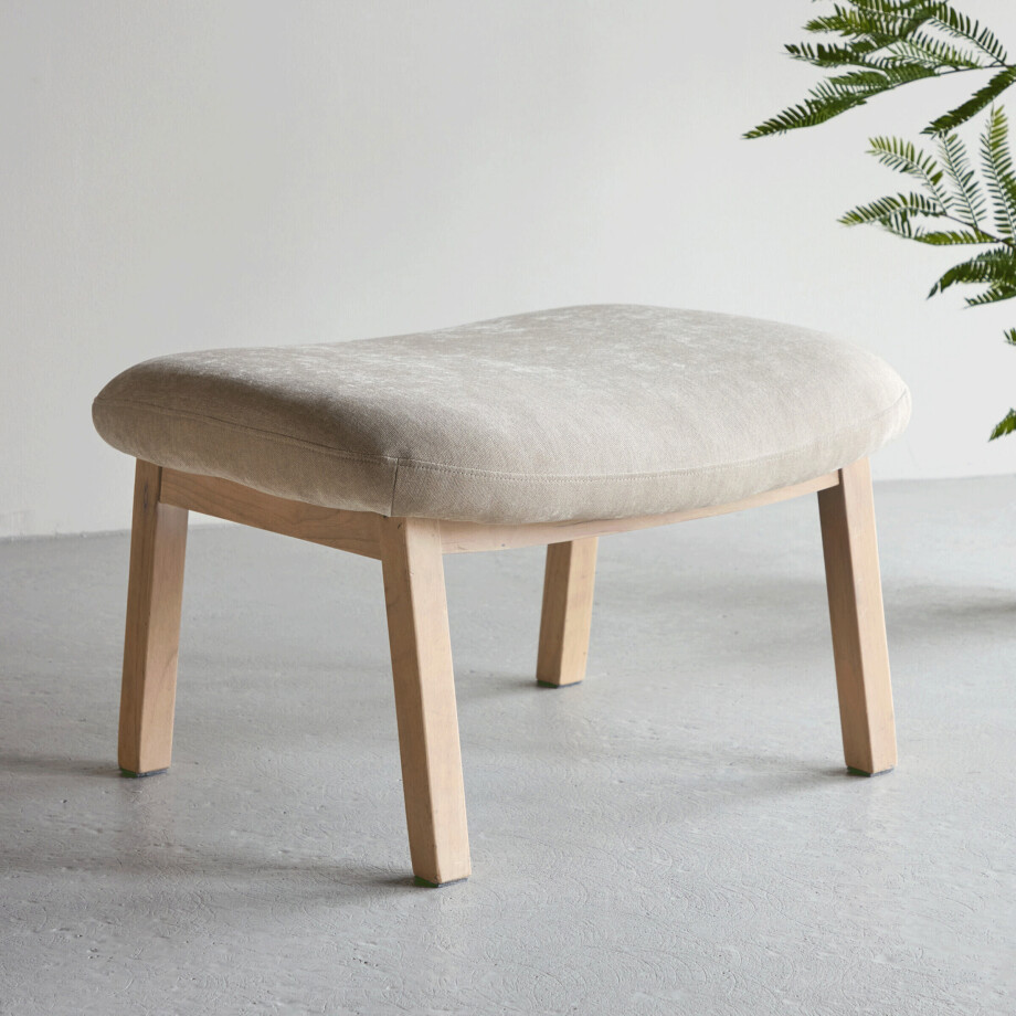 Nohr Hocker 'Shanthi' Rubberhout en stof, kleur Beige afbeelding 1