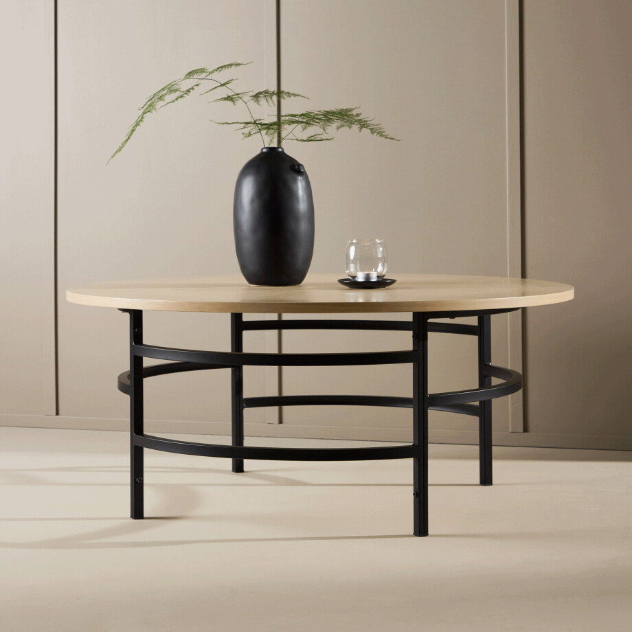 Nohr Ronde Salontafel 'Vu' 100cm, kleur Whitewash/Zwart afbeelding 1