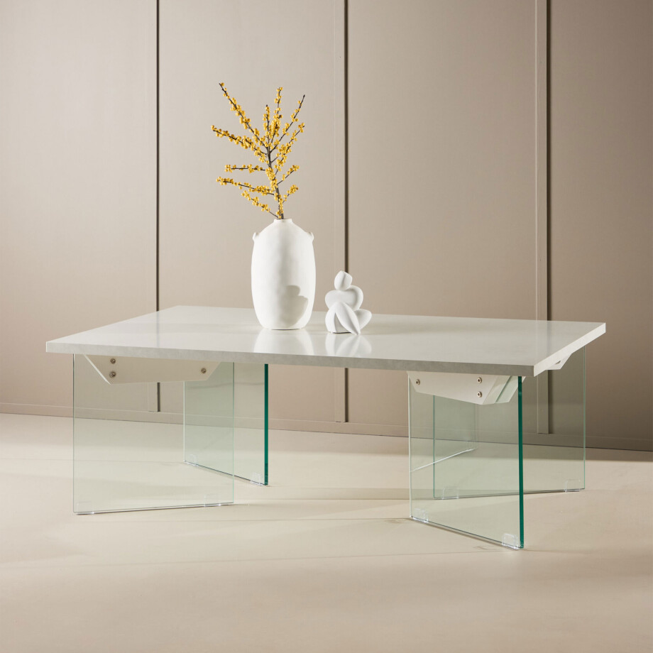 Nohr Salontafel 'Hal' Betonlook en glas, 120 x 80cm afbeelding 1