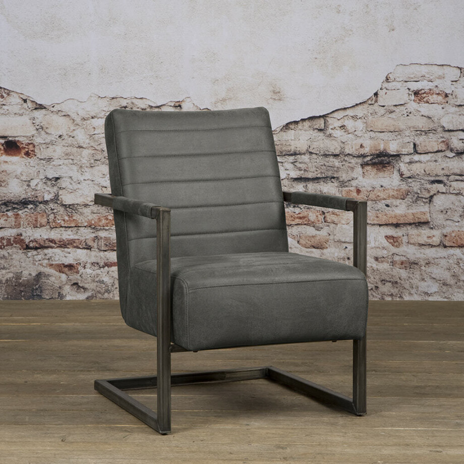 Tower Living Fauteuil 'Rocca' Leder, kleur Antraciet Tower Living Fauteuil 'Rocca' Leder, kleur Antraciet afbeelding 1