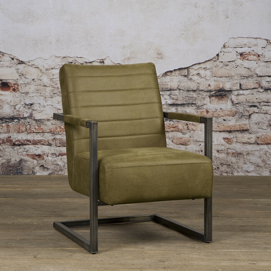 Tower Living Fauteuil 'Rocca' Leder, kleur Groen Tower Living Fauteuil 'Rocca' Leder, kleur Groen afbeelding 1
