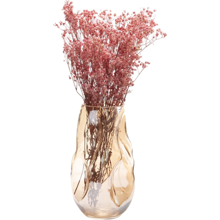 QUVIO Vaas - Bloemenvaas - Bloemenvaasje - Glazen vaas - Vazen - Vaas gekreukeld - Vaas gekreukt - Droogbloemenvaas - Droogbloemen vaas - Maat L - Glazen vaas - Glas - Transparant - Beige afbeelding 1