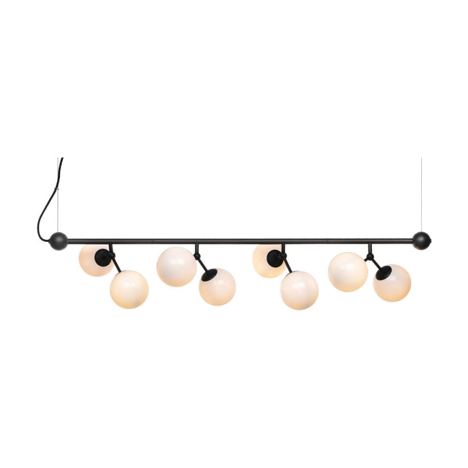 Halo Design Hanglamp 'Atom' Horizontaal, 8-lamps, kleur Zwart / Opaal afbeelding 1