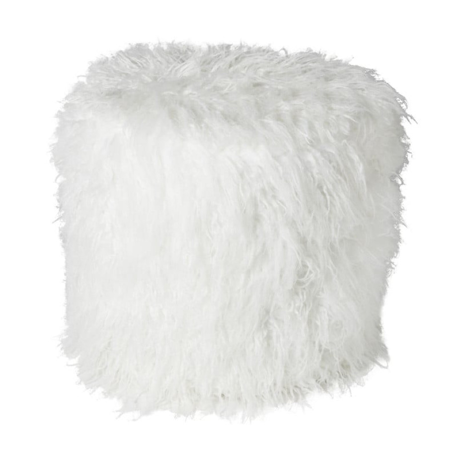 Poef fluffy - wit - 38x42x42 cm afbeelding 