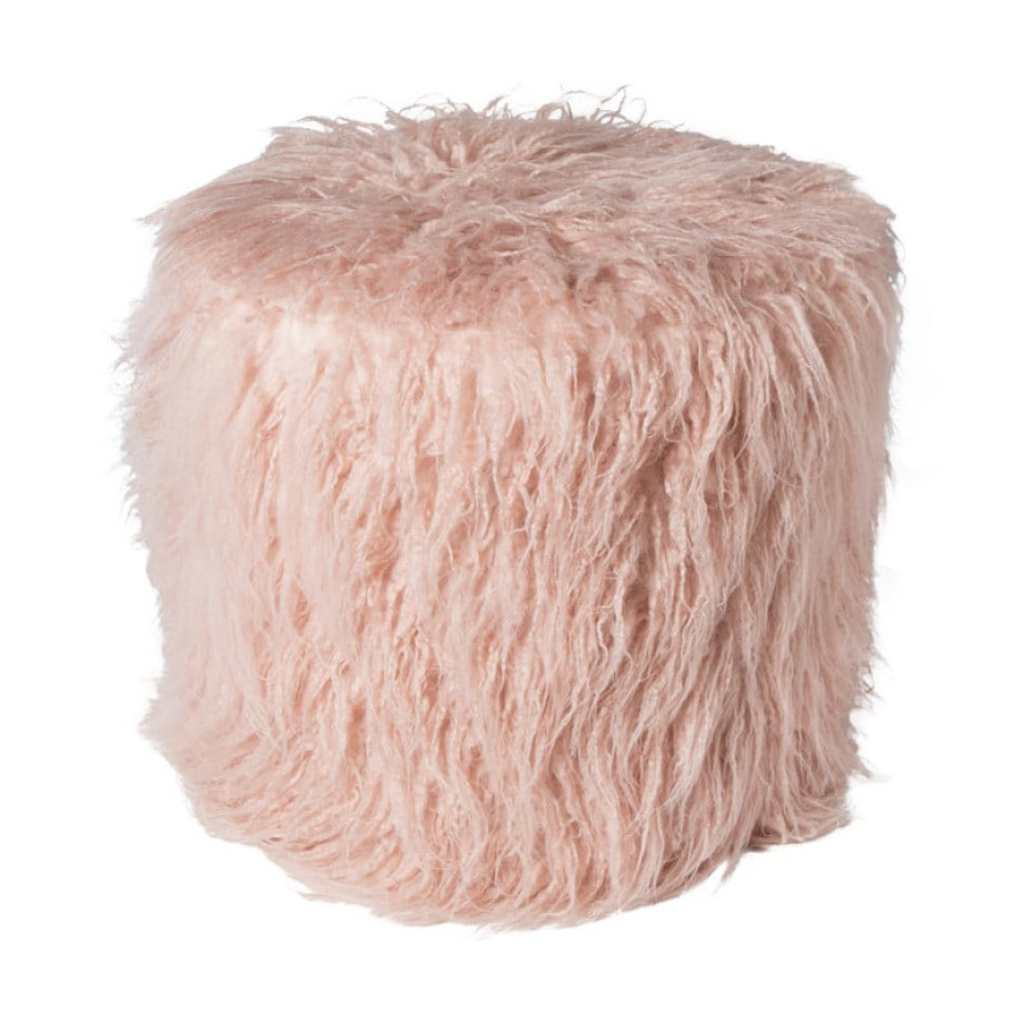 Poef fluffy - roze - 38x42x42 cm afbeelding 