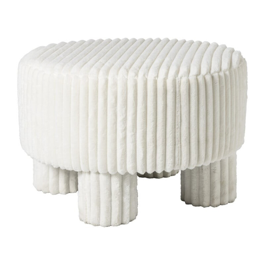 Poef Nora ribstof XL - wit - ø60x40 cm afbeelding 
