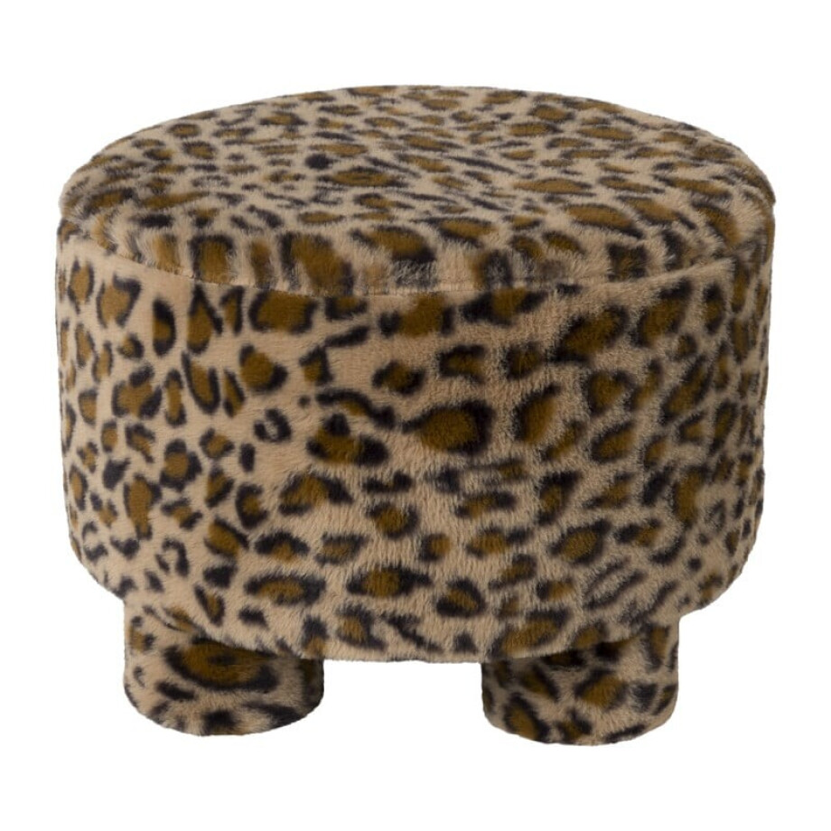 Poef luipaard - bruin/beige - ø40x29 cm afbeelding 