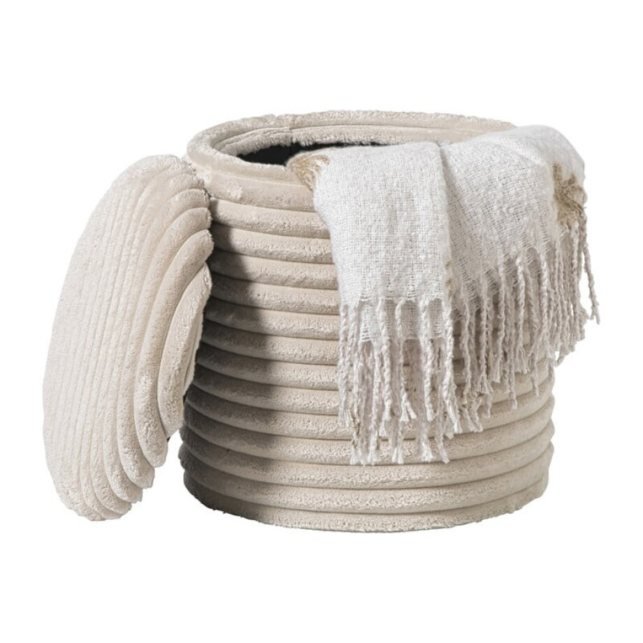 Opbergpoef ribstof - beige - ø35x28 cm afbeelding 