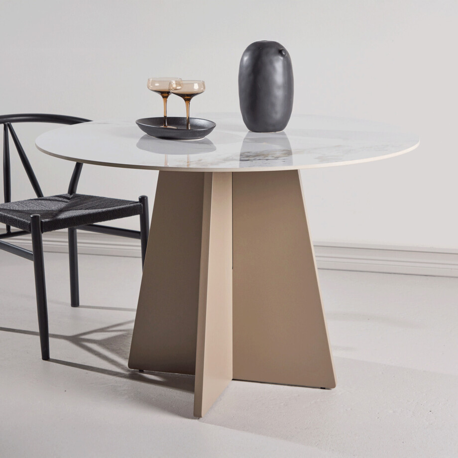 Nohr Ronde Eettafel 'Cynthiaann' Marmerlook, 110cm, kleur Beige afbeelding 1