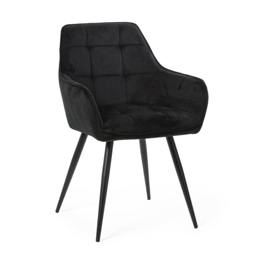 Eetkamerstoel velvet met armleuning - zwart - 87x56.5x43 cm Eetkamerstoel velvet met armleuning - zwart - 87x56.5x43 cm afbeelding