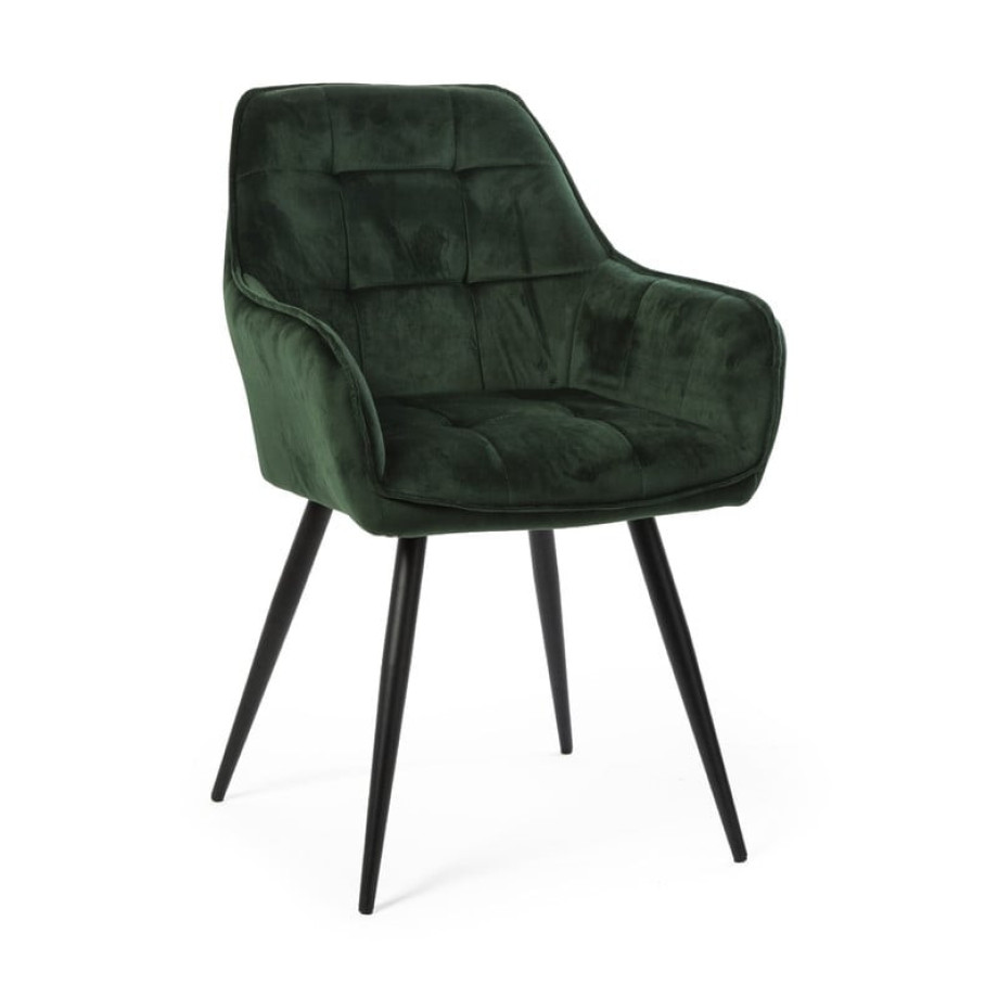 Eetkamerstoel velvet met armleuning - groen - 87x56.5x43 cm afbeelding 