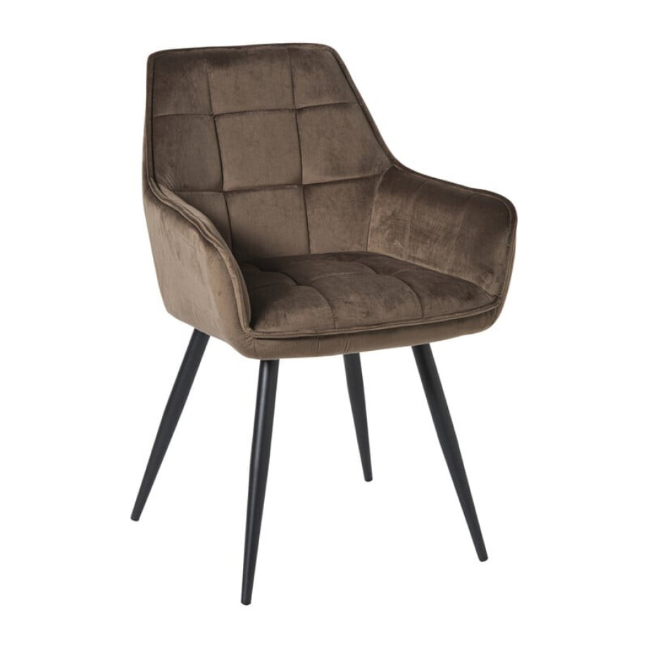 Eetkamerstoel velvet met armleuning - bruin - 87x56.5x43 cm afbeelding 