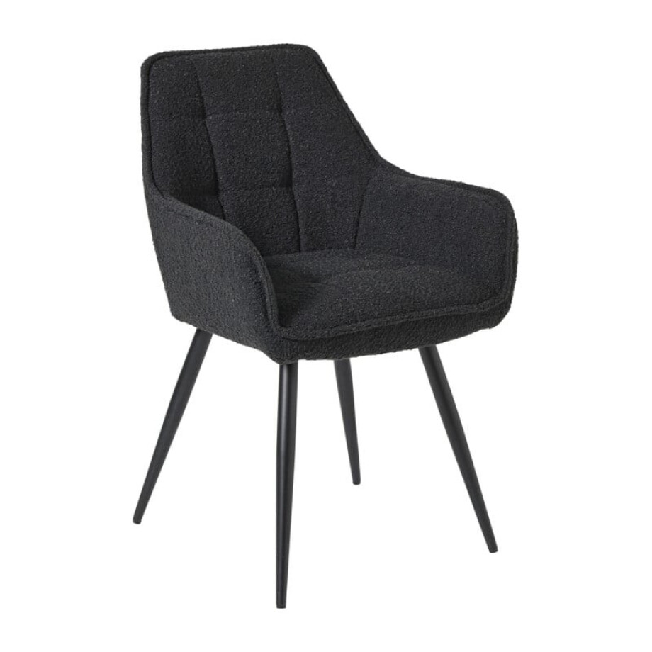 Eetkamerstoel bouclé met armleuning - zwart - 87x56.5x43 cm Eetkamerstoel bouclé met armleuning - zwart - 87x56.5x43 cm afbeelding