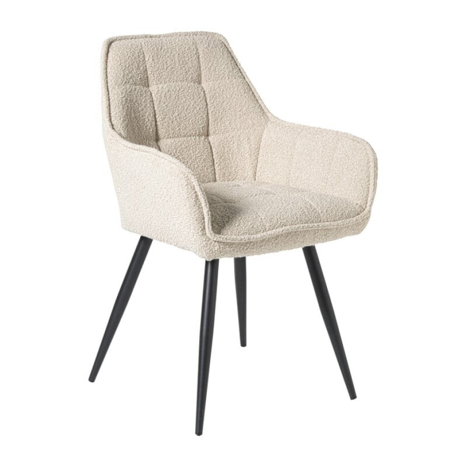 Eetkamerstoel bouclé met armleuning - beige - 87x56.5x43 cm afbeelding 