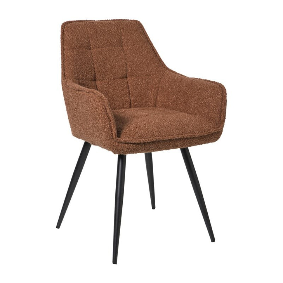 Eetkamerstoel bouclé met armleuning - bruin - 87x56.5x43 cm Eetkamerstoel bouclé met armleuning - bruin - 87x56.5x43 cm afbeelding