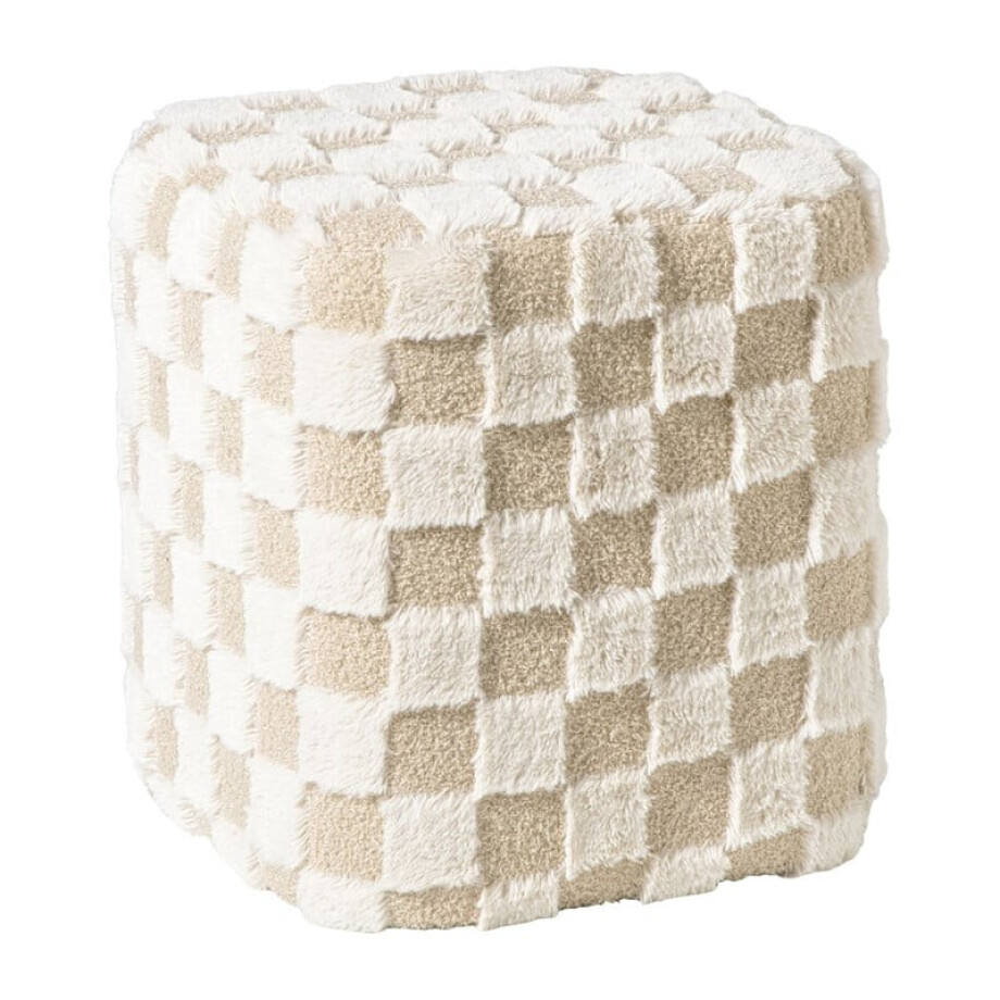 Poef checks - beige - 38x35x35 cm afbeelding 