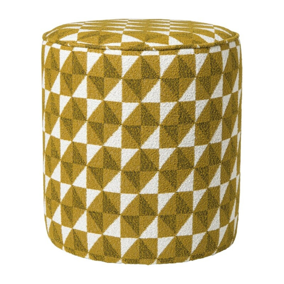 Poef retro - oker/beige - ø35x38 cm afbeelding 