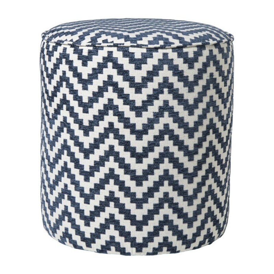 Poef zigzag - blauw/wit - ø35x38 cm afbeelding 