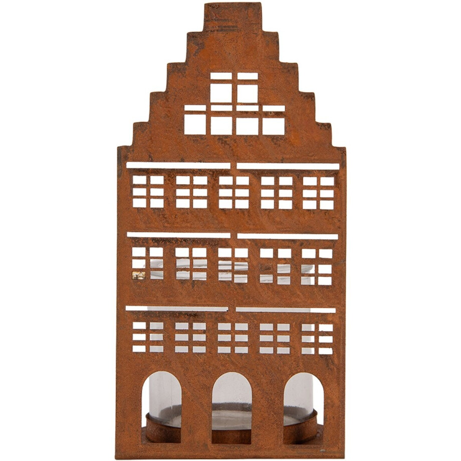 Clayre & Eef Waxinelichthouder Huis 10x10x20 cm Bruin Metaal afbeelding 1