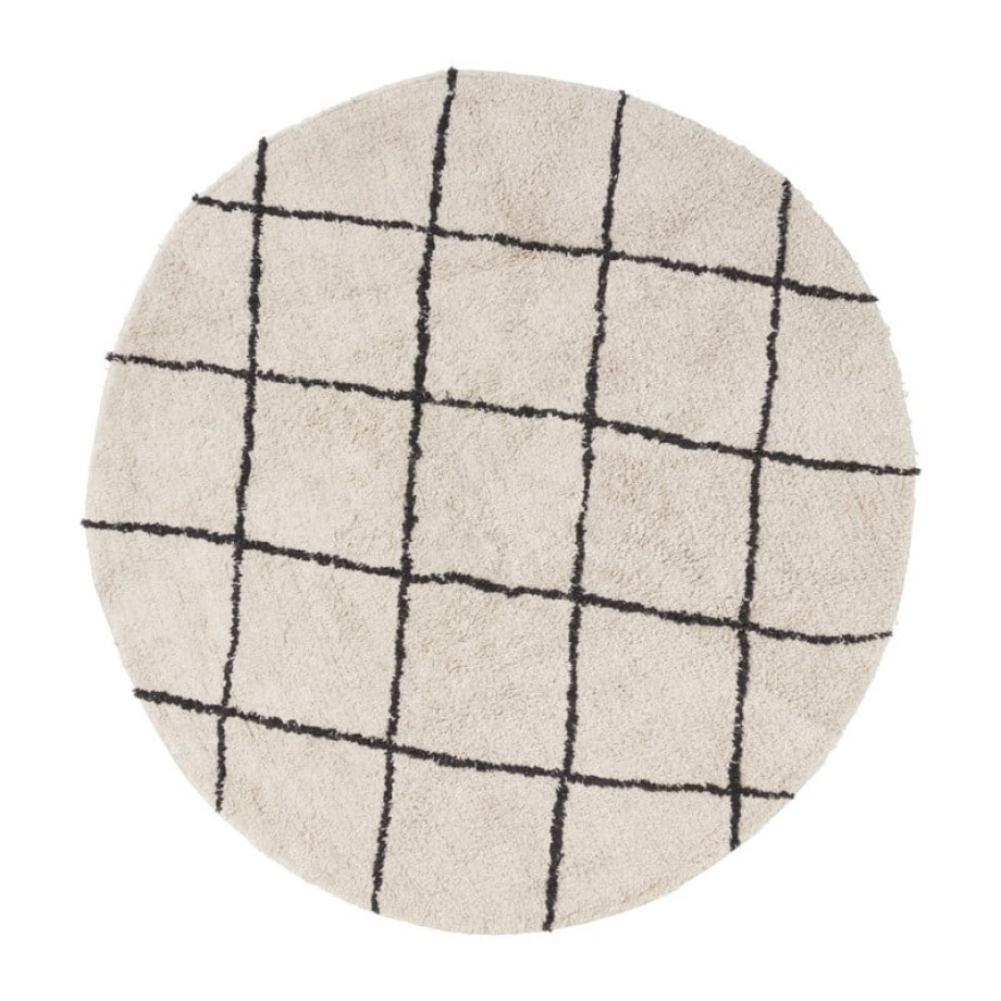 Vloerkleed berber rond - zwart/beige - ø120 cm afbeelding 