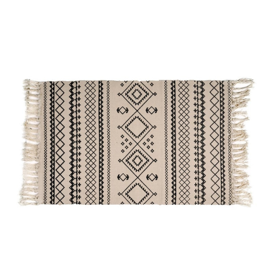 Vloerkleed azteken patroon - zwart/ off white - 90x60 cm afbeelding 