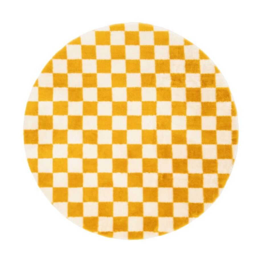Vloerkleed checks - geel/wit - ø120 cm afbeelding 