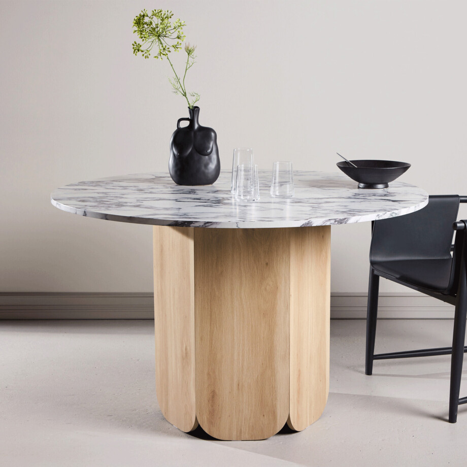 Nohr Ronde Eettafel 'Rajah' Marmerlook, 120cm, kleur Naturel afbeelding 1