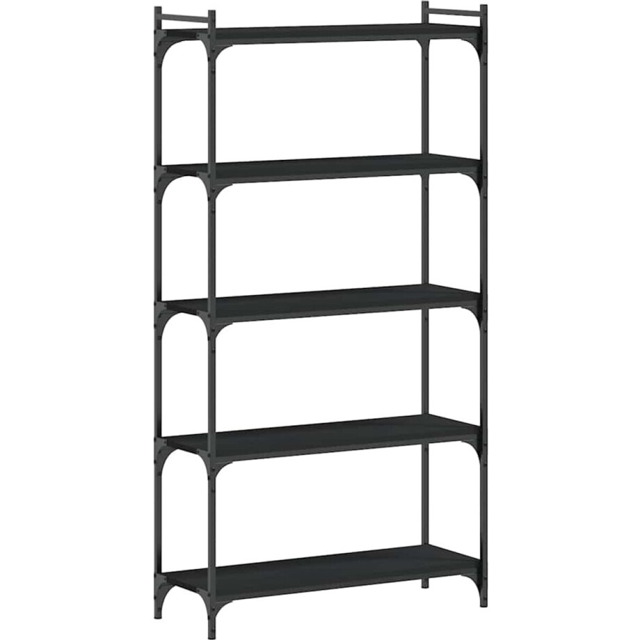 vidaXL - Boekenkast - 5-laags - 80x30x154 - cm - bewerkt - hout - zwart afbeelding 1