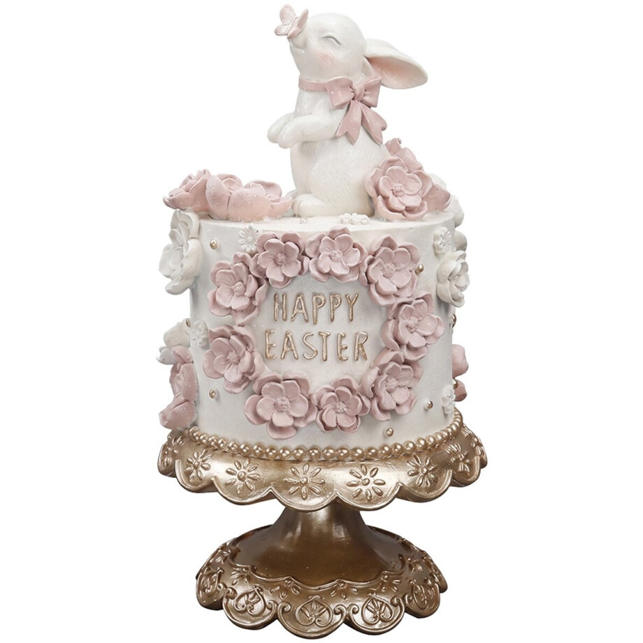 Clayre & Eef Decoratie Beeld Taart Ø 18x32 cm Wit Roze Kunststof afbeelding 1