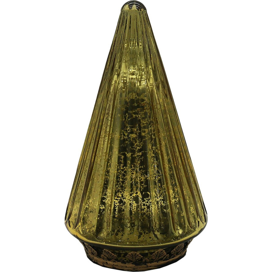 Clayre & Eef Kerstdecoratie met LED-verlichting Kerstboom Ø 11x19 cm Goudkleurig Glas afbeelding 1