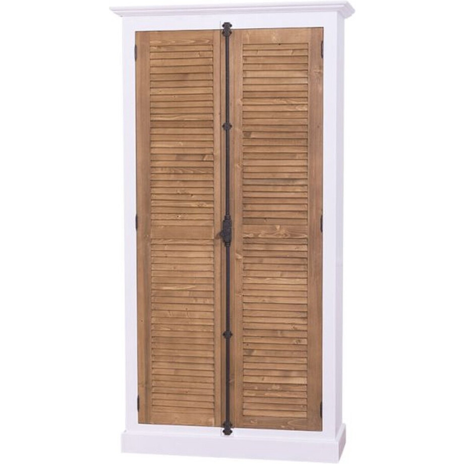 landelijk houten opbergkast met espagnolet en louvre deuren - wit en licht eiken deuren - 109x59x200 cm landelijk houten opbergkast met espagnolet en louvre deuren - wit en licht eiken deuren - 109x59x200 cm afbeelding 1