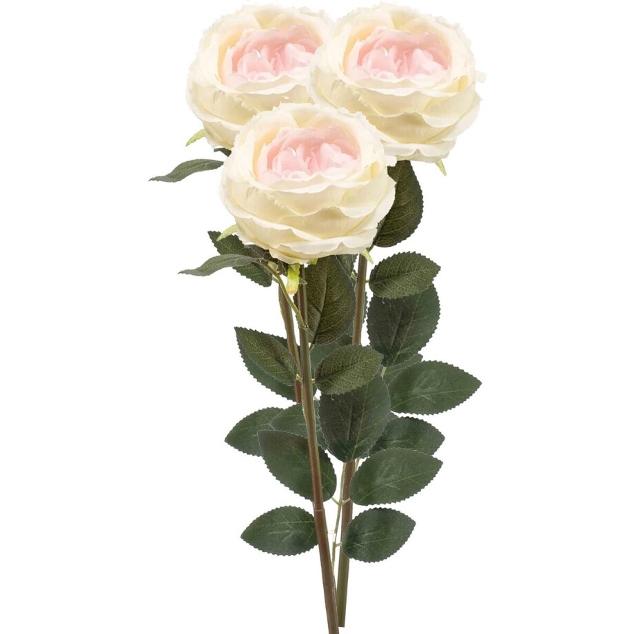 Emerald Kunstbloem roos Joelle - 3x - creme - 65 cm - decoratie bloemen afbeelding 1