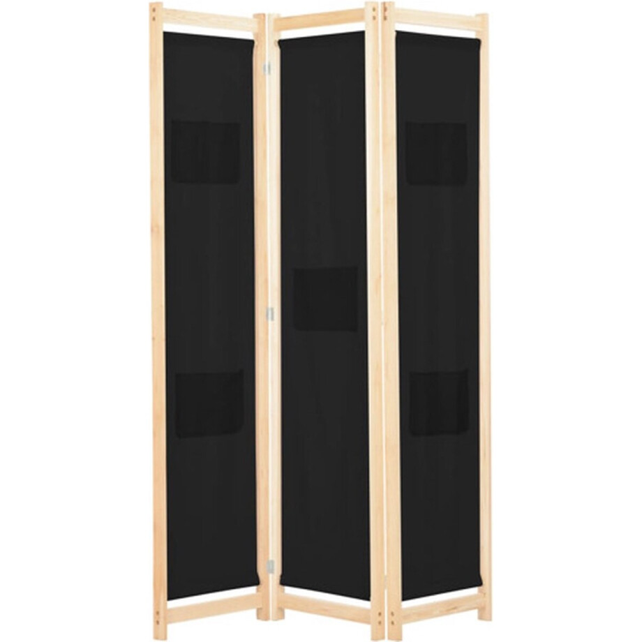 vidaXL - Kamerscherm - met - 3 - panelen - 120x170x4 - cm - stof - zwart afbeelding 1
