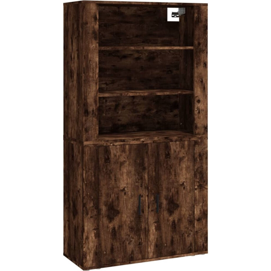 vidaXL - Hoge - kast - bewerkt - hout - gerookt - eikenkleurig afbeelding 1